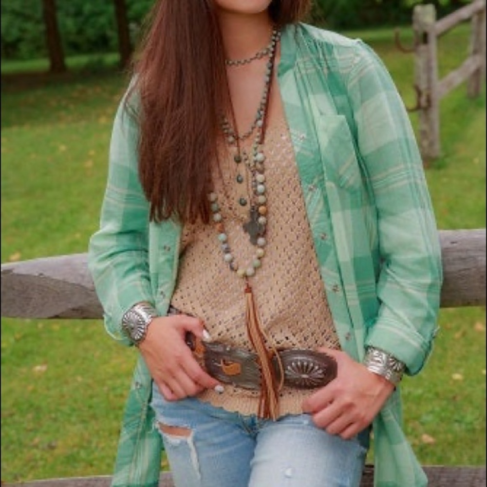 Tasha Polizzi Green Plaid Button Down Shirt